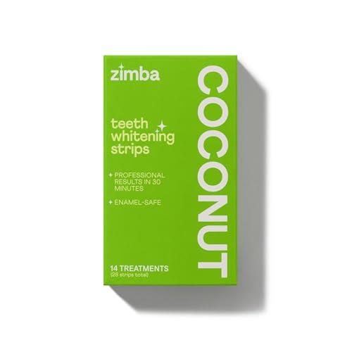 Zimba Teeth Whitening Strips Vegan Enamel Safe Hydrogen Peroxide Teeth Whitener For Coffee, Wine,Tobacco, And Other Stains, 28 Strips (14 Day Treatment), Coconut 28 Count (Pack Of 1) Coconut Flavor