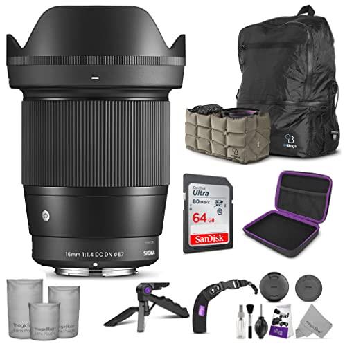 Sigma 16mm F1.4 DC DN Contemporary Lens for Sony E Mount Cameras with Altura Photo Advanced Accessory and Travel Bundle