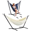 SUNCREAT 2-in-1 Convertible Portable Double Hammock with Stand Included, Outdoor Hammock and Stand, Patent Pending, Natural Tassel