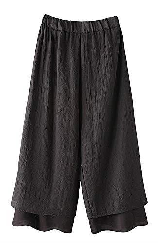 LaovanIn Women's Wide Leg Capri Pants Cotton Cropped Palazzo Trousers Culottes, Black, X-Large