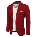 COOFANDY Mens Blazer Casual Sport Coat One Button Suit Jacket Lightweight Office Work Suits Wine Red M