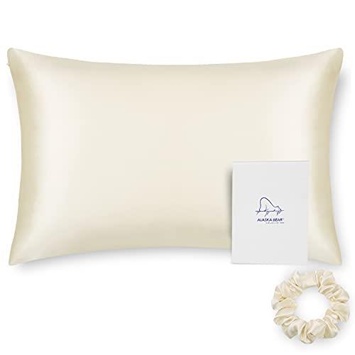 ALASKA BEAR Natural Silk Pillowcase, Hypoallergenic, 19 Momme, 600 Thread Count 100 Percent Mulberry Silk, Queen Size with Hidden Zipper (1, Cream)