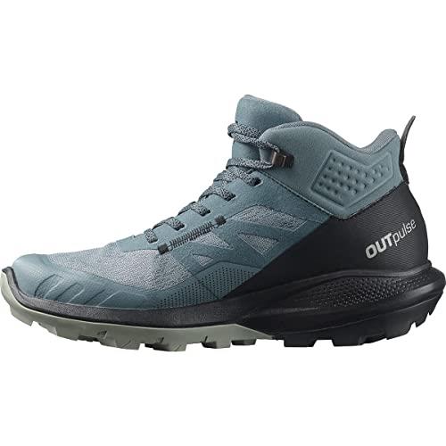 Salomon Women's OUTPULSE Mid Gore-Tex Hiking Boots for Women, Stormy Weather/Black/Wrought Iron, 11 US
