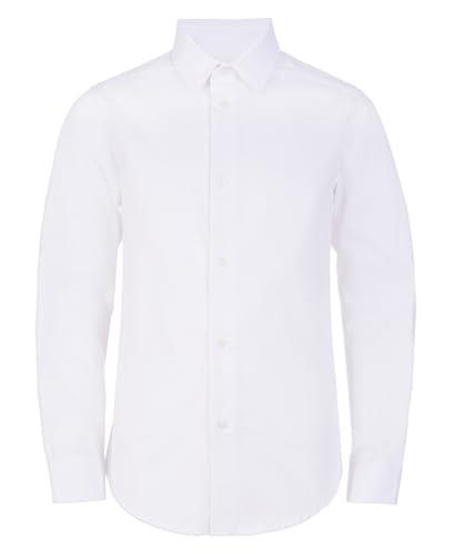 Calvin Klein Boys' Long Sleeve Slim Fit Dress Shirt, Style with Buttoned Cuffs & Shirttail Hem, White, 20