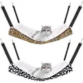 2 Pieces Reversible Cat Hanging Hammock Soft Breathable Pet Cage Hammock with Adjustable Straps and Metal Hooks Double-Sided Hanging Bed for Cats Small Dogs Rabbits (Leopard and Dot, S)