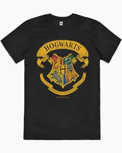 THRILL HOUSE Harry Potter Hogwarts Crest Witchcraft Wizardry School Officially Licensed Cotton T-Shirt Black/L