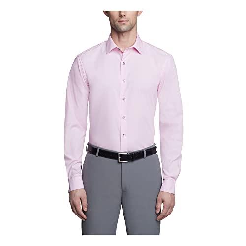 Kenneth Cole Unlisted Mens 32LG050 Dress Shirt Slim Fit Solid Spread Collar Long Sleeve Dress Shirt - Pink - 15"-15.5" Neck 32"-33" Sleeve (Medium)
