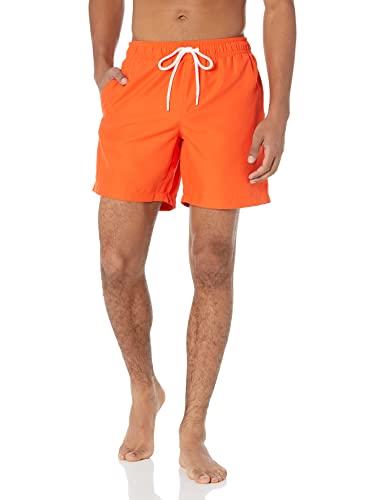 Amazon Essentials Men's 7" Quick-Dry Swim Trunk, Orange, Medium