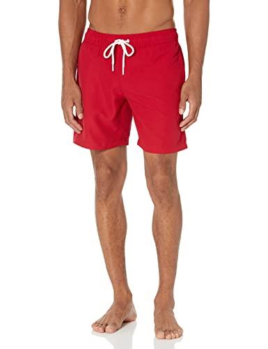 Amazon Essentials Men's 7" Quick-Dry Swim Trunk, Red, Large