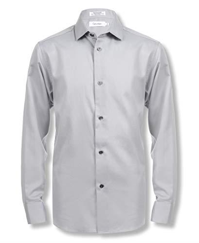 Calvin Klein Boys' Long Sleeve Sateen Dress Shirt, Style with Buttoned Cuffs & Shirttail Hem, Grey, 6