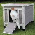ROCKEVER Small Animal Houses Outdoor, Wooden Rabbit Hutch Elevated with Door, Feral Cat Shelter Grey