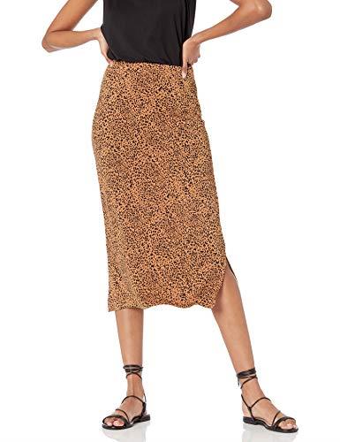Amazon Essentials Women's Pull-On Knit Midi Skirt (Available in Plus Size), Dark Camel Leopard, Small