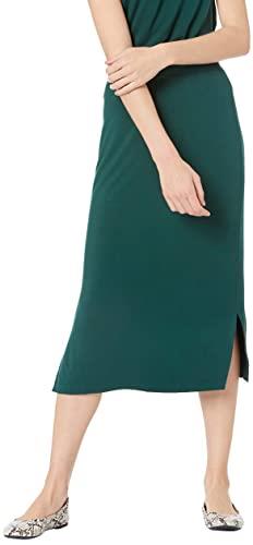 Amazon Essentials Women's Pull-On Knit Midi Skirt (Available in Plus Size), Dark Green, Medium