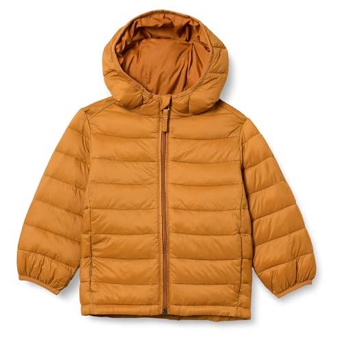 Amazon Essentials Toddler Boys' Lightweight Water-Resistant Packable Hooded Puffer Coat, Light Brown, 3T