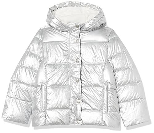Amazon Essentials Girls' Heavyweight Hooded Puffer Jacket, Metallic Silver, Large