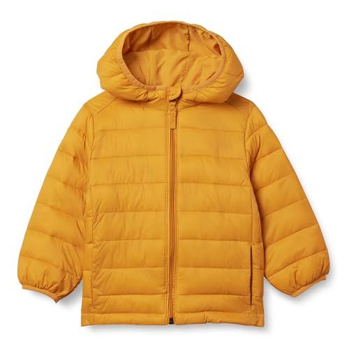 Amazon Essentials Boys' Lightweight Water-Resistant Packable Hooded Puffer Coat, Golden Yellow, X-Small