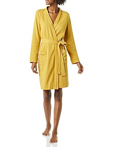Amazon Essentials Women's Lightweight Waffle Mid-Length Robe (Available in Plus Size), Mustard Yellow, XX-Large