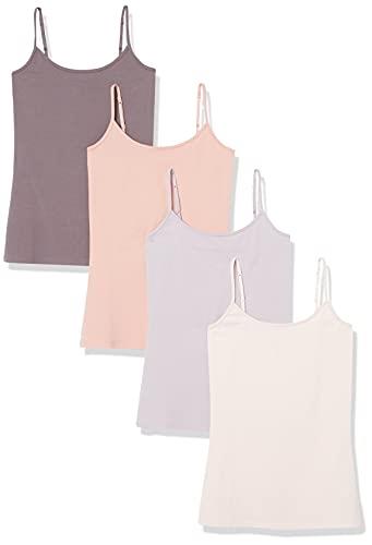 Amazon Essentials Women's Slim-Fit Camisole, Pack of 4, Beige/Camel/Lilac/Taupe, Medium