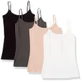 Amazon Essentials Women's Slim-Fit Camisole, Pack of 4, Pink/Grey/Black, Medium