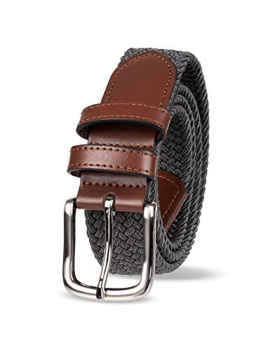 Amazon Essentials Men's Stretch Woven Braid Belt, Grey, 46
