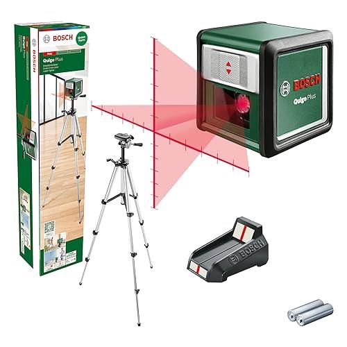Bosch Cross Line Laser Quigo Plus with Tripod (Easy Alignment at Equal and Variable Distances Thanks to Markings on the Laser Line, in Cardboard Box)