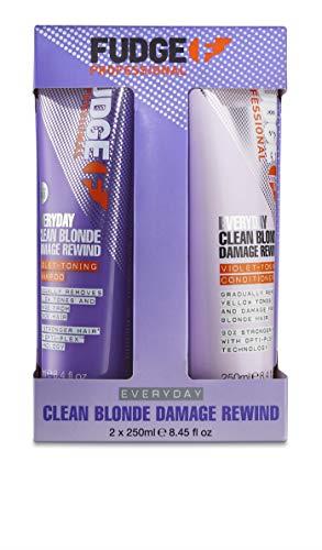 Fudge Professional Purple Shampoo and Conditioner Everyday Clean Blonde Damage Rewind Gradual Toning Duo for Blonde Hair 250ml