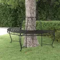 Keyur Garden Bench, Patio Bench Park Bench Chair Seat Outdoor Furniture Seating Half Round Tree Bench Ø160 cm Black Steel
