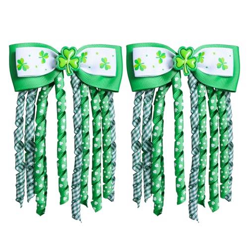 St Patricks Green Ribbon Hair Bows Clip Girls Shamrock Clover Cheer Bowknot Alligator Barrette Cute Korker Curly Hairpins Kids Irish St Patty Holiday Party Dress Outfit Decor Accessory Gift