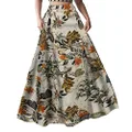 Rooscier Women's Floral Print High Waist Flare Vintage Beach A Line Maxi Skirt, Yellow, Large