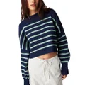 Free People Stripe Easy Street Crop Pullover, Navy Combo, Medium