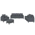 VidaXL Velvet Sofa Set – 4 Pc Dark Grey - Includes Sofa Chair, 2-Seater Sofa, 3-Seater Sofa, Footstool - Spacious Plywood and Metal Frame Seating – Ideal for Living Room, Lounge and Office