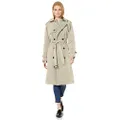 LONDON FOG Women's 3/4 Length Double-Breasted Trench Coat with Belt, Stone, Small