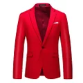 MOGU Mens Slim Fit One Button Casual Blazer Jacket US Size 44 (Label Asian Size 6XL) Bright Red