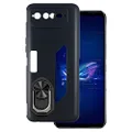 for Asus ROG Phone 6 Ultra Thin Phone Case + Ring Holder Kickstand Bracket, Gel Pudding Soft Silicone Phone Case for Asus ROG Phone 6D 6.78 inches (BlackRing-B)