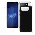 Generic Black Cover for Asus Rog Phone 7 Ultimate + HD Tempered Glass, Silicone Shell TPU Bumper Protective Back Case - Scratch Screen Protector for Asus Rog Phone 7 Ultimate (6,78")