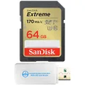 SanDisk Extreme 64GB Memory Card Works with Pentax K-3 Mark III Cameras (Mark iii, Mark III Monochrome) (SDSDXV2-064G-GNCIN) Bundle with (1) Everything But Stromboli MicroSD & SDXC Card Reader