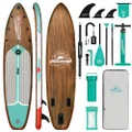Winnovate Inflatable Stand Up Paddle Board, Wide Paddle Board for Adults & Youth, Surfboard, SUP Accessories with Non-Slip Deck, Shoulder Strap, Leash, Pump, 5L Dry Bag, 10'6"x32"x6", Classic Wood