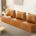 Oikiture 3pcs Pu Leather Sofa Couch Lounge Chair Home Furniture Brown