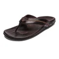 OLUKAI MEA Ola Men's Beach Sandals, Premium Leather Flip-Flop Slides, Compression Molded Footbed & Comfort Fit, Laser-Etched Design
