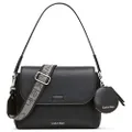 Calvin Klein Millie 2 in 1 Flap Shoulder Bag & Crossbody, Black/Silver, One Size