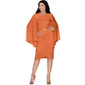 KOH KOH Petite Womens Long Cape Sleeve Round Neck with Belt Knee Length Fall Winter Work Tunic Formal Casual Cocktail Funeral Mini Midi Dress Dresses for Women, Orange XS 2-4 (1)