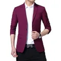 DAVID.ANN Men's Slim Fit Casual One Button Blazer Jacket, #166 Wine Red, Small