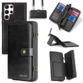Yidai-Silu Galaxy S23 Ultra Wallet Case 3-in-1 Removable Wallet Multi-Function Magnetic Case PU Leather Flip Cover Wallet for Samsung Galaxy S23 Ultra 6.8 Inches - Black