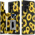 LETO Galaxy S23 Ultra Case,Flip Folio Leather Wallet Case Cover with Fashion Designs for Girls Women,Card Slots Kickstand Phone Case for Samsung Galaxy S23 Ultra 6.8" Blooming Sunflowers
