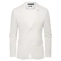 PJ PAUL JONES Mens Blazer Casual 2 Buttons Herringbone Sport Coat Slim Fit Notched Lapel Suit Jacket, White, 38