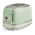 Ariete Vintage 155 2-Slice Toaster, Retro Toaster with 6 Toast Levels, Automatic Eject, Defrost Function, Removable Crumb Compartment, Stainless Steel Casing, 810W, Green