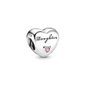 Polished Daughter Heart Charm 925 Sterling Silver Pendant,Girl Jewellery Beads Gifts for Women Bracelet Necklace, Silver, Cubic Zirconia