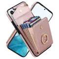 YocoverTech for Samsung S22 Plus 5G Case,for Galaxy S22 Plus 5G Wallet Case,PU Leather Back Cover with Wrist Strap[RFID Blocking][360 Rotate Ring Buckle][3 Card Slots+1 Cash Bag]-Rose Gold