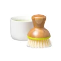 Full Circle Bubble Up Ceramic Soap Dispenser & Bamboo Handle Dish Brush – Replaceable Kitchen Dish Scrubber with Soap Holder, Green