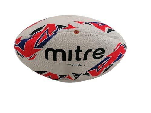 Mitre Squad Rugby Match Ball, Size 4, White/Red/Blue